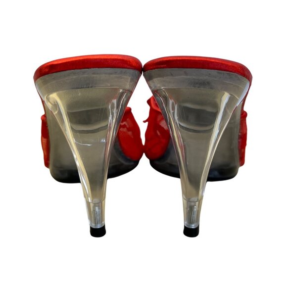 Pleaser Scarlet red Lace Mules with Transparent Heel - Picture 4 of 8